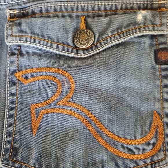 Vintage Rock Republic distressed men's jeans 36/34 Thick stitching and skulls - Picture 11 of 16